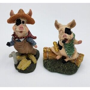 "Sweet Corn" Calabar Creations LOT/2 Pig Hollow Pete Apsit figurine 1994 Vintage